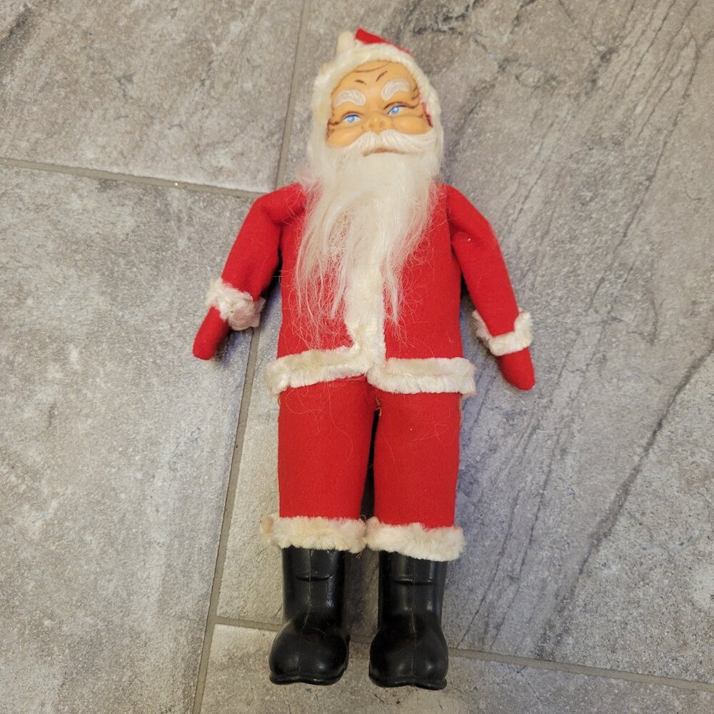 Vintage Rubber Face Santa Made In Japan Black Boots 11” Felt